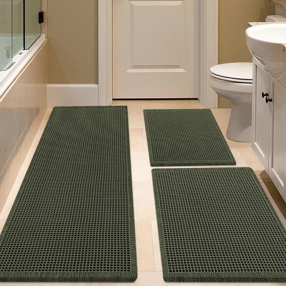IM HOME Waffle Bath Mat 2 Piece/3 Piece Set, Boho Woven Modern Bath Mat Rugs, Absorbent Bathroom Rugs, Soft Washable Bath Rugs with Tassels for Bathroom, Bedroom, Kitchen, Shower, Tub,Halloween