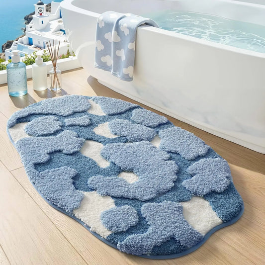 LUMI Large Ocean Blue Fluffy Bath Mat, Soft Non Slip Quick Dry Absorbent Washable Bathroom Rug, Floor Carpet for Shower, Bedroom, Kids Room 24"x43"