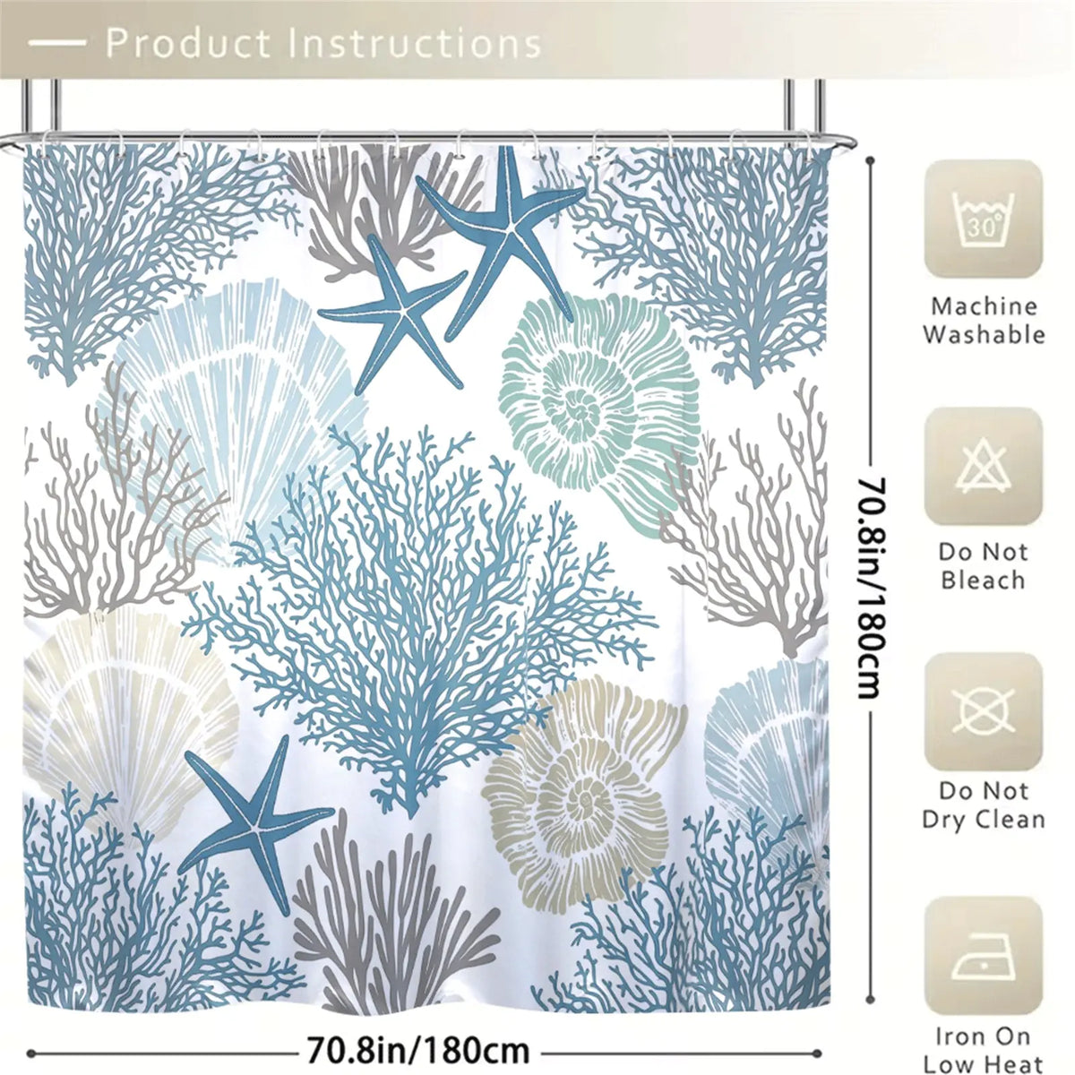Seaside vacation style coral shell starfish pattern shower curtain, 4-piece bathroom set