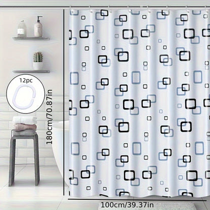 Small Checkered Shower Curtain, PEVA Material, Easy to Clean, All-Season Bathroom Decor, Home Curtain, with Rivet Holes at the Top and 6-12 Hooks, Suitable for Bathrooms, Privacy Barrier, Quick-Drying and Washable, Light-Blocking, Shower