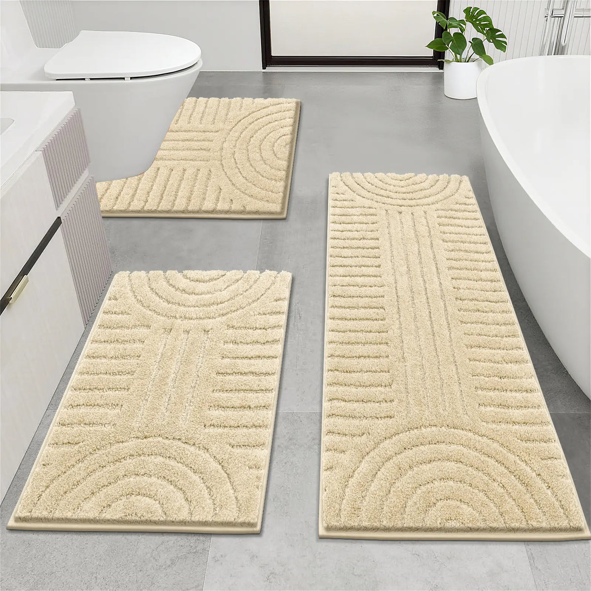[Back to School] HEBE Bathroom Rugs Sets 3 Piece Bathroom Shower Rugs with U-Shaped Contour Toilet Mat Absorbent Microfiber Plush Bath Mats Non Slip Bath Rugs Machine Washable Shaggy Bath Mat Set summerwins,dorm essentials,home decor,home essentials