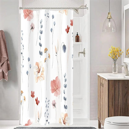 Modern Sage Green and Beige Floral Shower Curtain with Included Hooks
