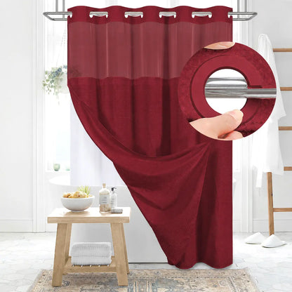 DYNAMENE Premium No-Hook Washable Waffle Weave Shower Curtain Set, Heavy-Duty Double Layer with Snap-In Detachable Waterproof Liner & Mesh Window, Contemporary Matte Finish Bathroom Accessory for Hotel-Inspired Bathroom Look