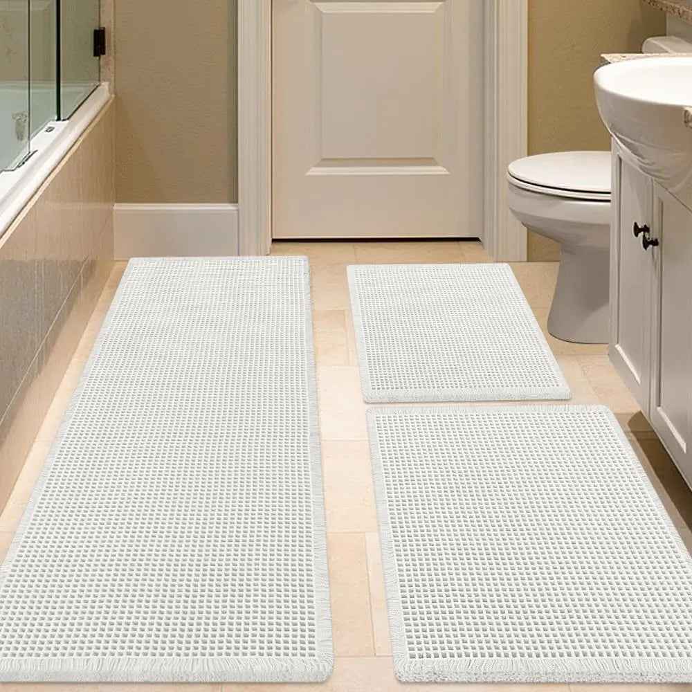 IM HOME Waffle Bath Mat 2 Piece/3 Piece Set, Boho Woven Modern Bath Mat Rugs, Absorbent Bathroom Rugs, Soft Washable Bath Rugs with Tassels for Bathroom, Bedroom, Kitchen, Shower, Tub,Halloween