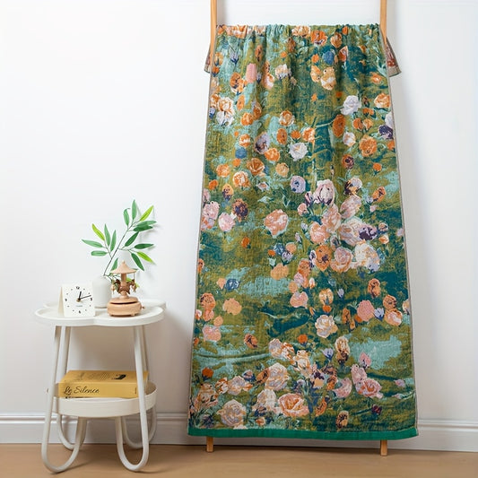 New Style Pure Cotton Gauze Bath Towel, Extra Large and Thick, Luxury Yarn-dyed Jacquard with Floral Pattern, for Couples Home Use, Water-absorbent and Quick-drying, Multi-layer Gauze, Skin-friendly and Breathable, Large Adult Bath Towel for Wrapping