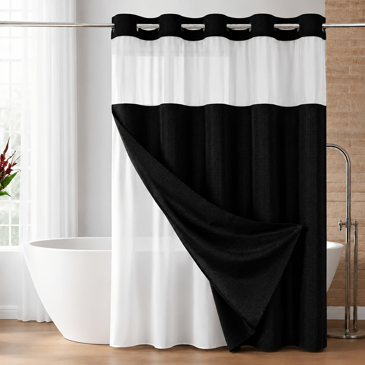 Double Layer Bath Curtain with Large Hole Dots, Polyester