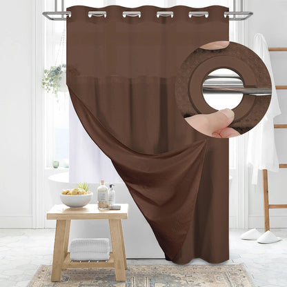 DYNAMENE Premium No-Hook Washable Waffle Weave Shower Curtain Set, Heavy-Duty Double Layer with Snap-In Detachable Waterproof Liner & Mesh Window, Contemporary Matte Finish Bathroom Accessory for Hotel-Inspired Bathroom Look