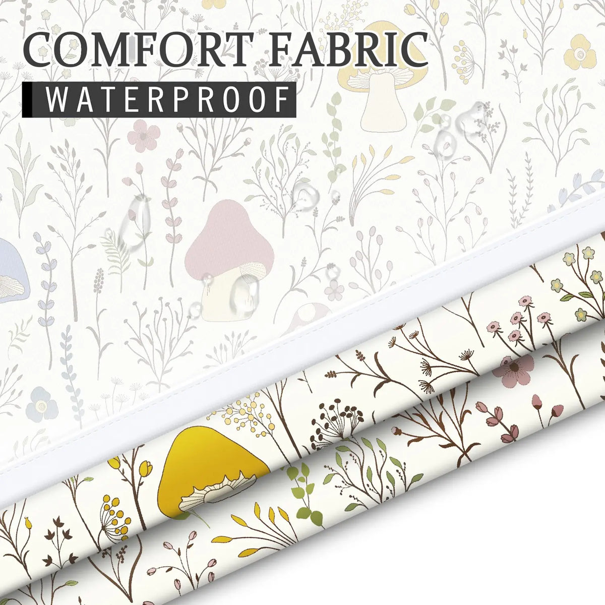 LVRLVR 1pc Boho Mushroom Floral Print Decorative Printed Shower Curtain with Sheer Top Window, Detachable Liner & No Hook C-Ring, Shower Curtain No Hooks, Hookless, 70.8" x 74"