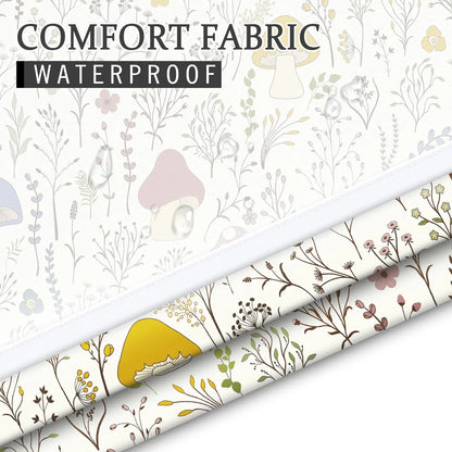 LVRLVR 1pc Boho Mushroom Floral Print Decorative Printed Shower Curtain with Sheer Top Window, Detachable Liner & No Hook C-Ring, Shower Curtain No Hooks, Hookless, 70.8" x 74"