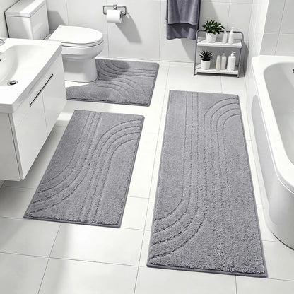 Bathroom Rug Set 3 count,Ultra Absorbent Quick Dry Bathroom Mats | Microfiber Bath Mat Shower Rug Runner Non Slip,Super Soft U Shaped Toilet Mats Floor Carpet,Grey