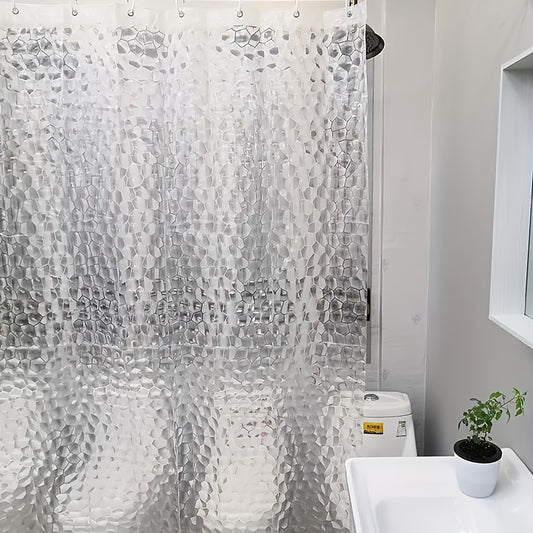 3D Geometric Water Cube Shower Curtain, Translucent Bathroom Partition Curtain. Bathroom Divider with Rust-Proof Metal Eyelets And Plastic Hooks, Suitable for Home Bathroom Decoration