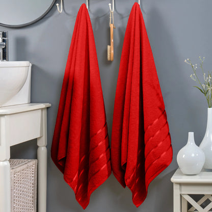 Mocassi Fluffy Thick 2-Pack Premium Turkish Cotton 4-Line Stripe Bath Towel Set, Absorbent Breathable Water-Absorbent Body Towels, 27x54 in