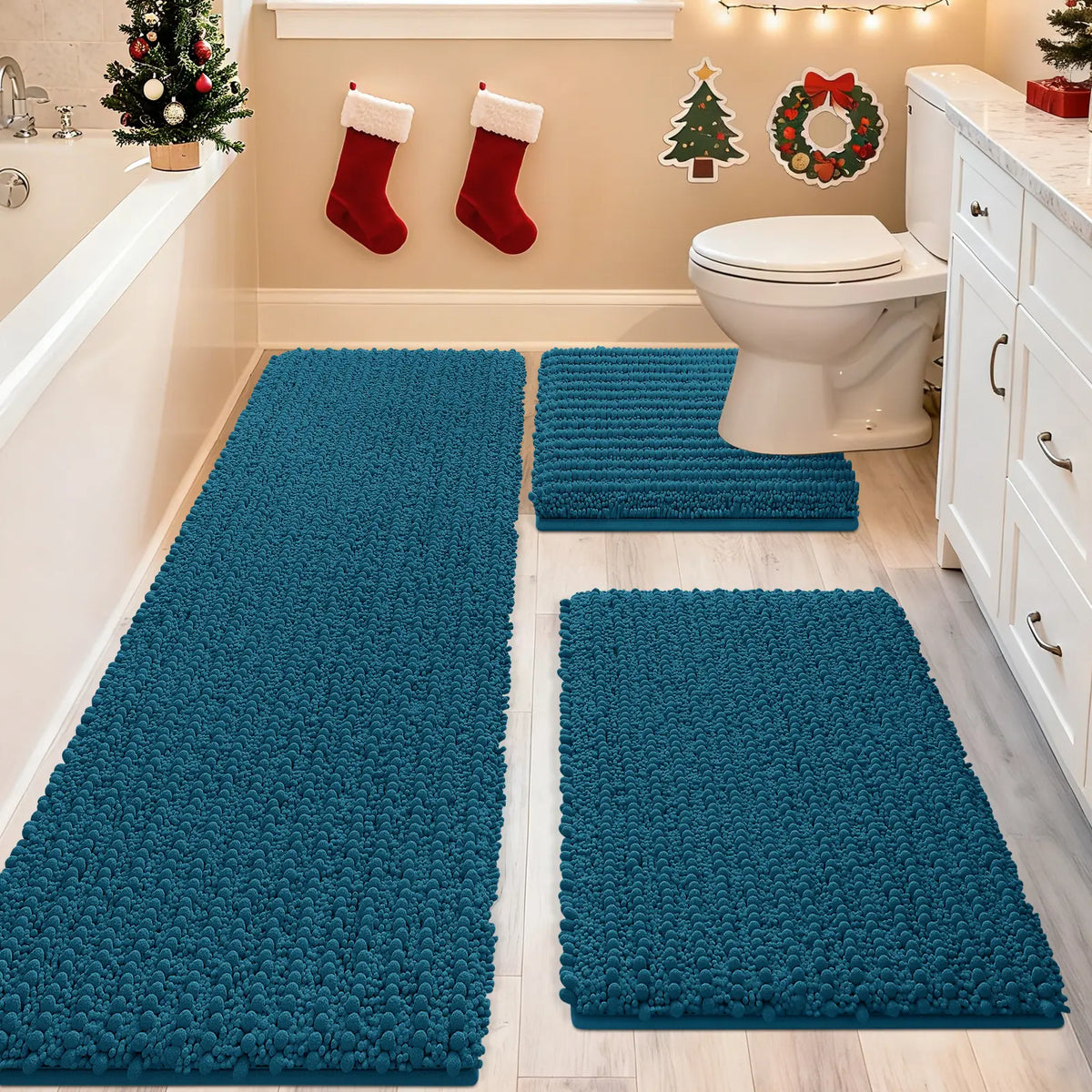 ACCUMTEK Upgrade Extra Large Bathroom Rug Set Ultra Soft, Thick Absorbent Bath Mats, Non Slip Chenille Toilet Mat for Bathroom, Bedroom, Kitchen