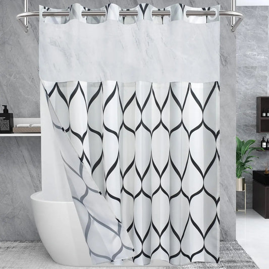 Double-Layer Waterproof Printed Machine Washable Shower Curtain, 1-Count Modern Geometric Bathroom Curtain with Removable Inner Lining, Shower Curtain Liner, Bathroom Decor Supplies, Home Goods, Bathroom Curtains Shower