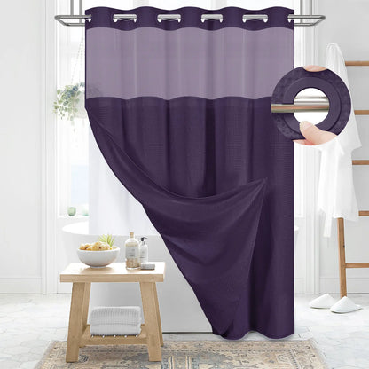 DYNAMENE Premium No-Hook Washable Waffle Weave Shower Curtain Set, Heavy-Duty Double Layer with Snap-In Detachable Waterproof Liner & Mesh Window, Contemporary Matte Finish Bathroom Accessory for Hotel-Inspired Bathroom Look