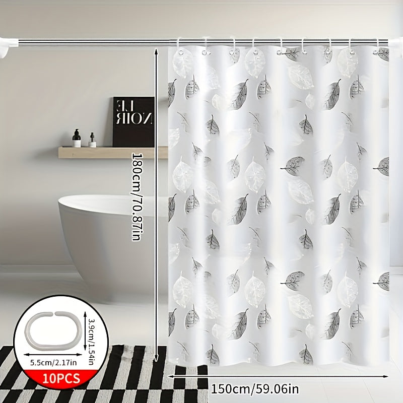 Fresh Leaf High-End Bathroom Shower Curtain, Thickened Shower Curtain, Bathroom Partition Door Curtain, Shower Curtain, Shower Cover, Shower Room Partition, Geometric Printed Shower Curtain
