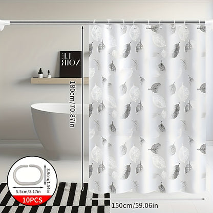 Fresh Leaf High-End Bathroom Shower Curtain, Thickened Shower Curtain, Bathroom Partition Door Curtain, Shower Curtain, Shower Cover, Shower Room Partition, Geometric Printed Shower Curtain