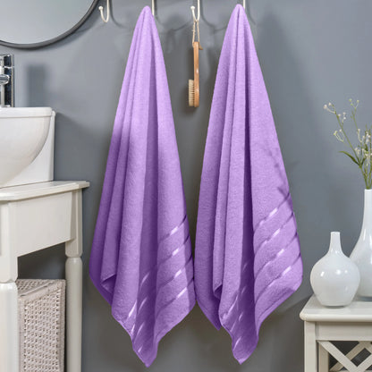 Mocassi Fluffy Thick 2-Pack Premium Turkish Cotton 4-Line Stripe Bath Towel Set, Absorbent Breathable Water-Absorbent Body Towels, 27x54 in