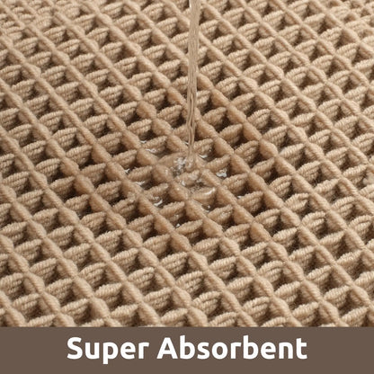 Cozy Synthetic Waffle Bath Mat - 17in x 24in Beige, Absorbent Non-Slip Modern Shower Flooring Rug, Machine Washable Ultra-Soft Boho Tasseled Bathroom Rug