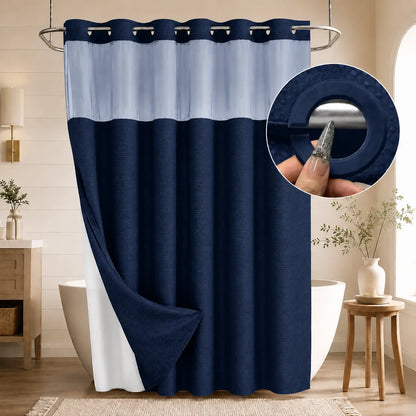 Double Layer Waffle-Pattern Shower Curtain - No Hook Snap-in Liner,  Waterproof Inner & Washable White Outer Cloth, Modern Bathroom Accessory for Home/Hotel/Salon/Dorm, 72x75 Inch