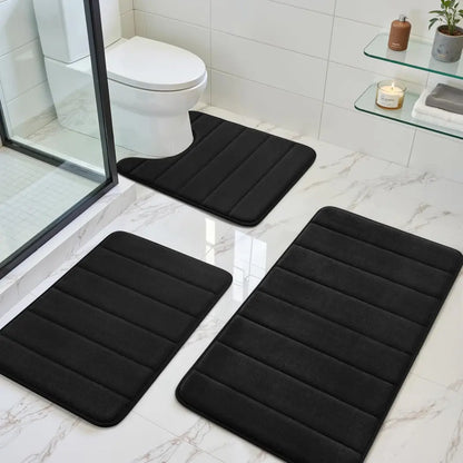 3 Piece Luxury Memory Foam Bathroom Mat Set, Soft Absorbent Quick Dry Non‑Slip Washable Bath Rugs for Shower Toilet Vanity